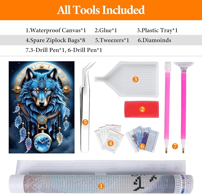 Diamond Art Kits for Adults, Wolf DIY 5D Diamond Painting for Beginners | 12x16 Inch, Full Drill Round Dots, Dream Catcher Gem Art Craft Kits, Home Wall Decor, Stress Relief Relaxing Hobby Gift