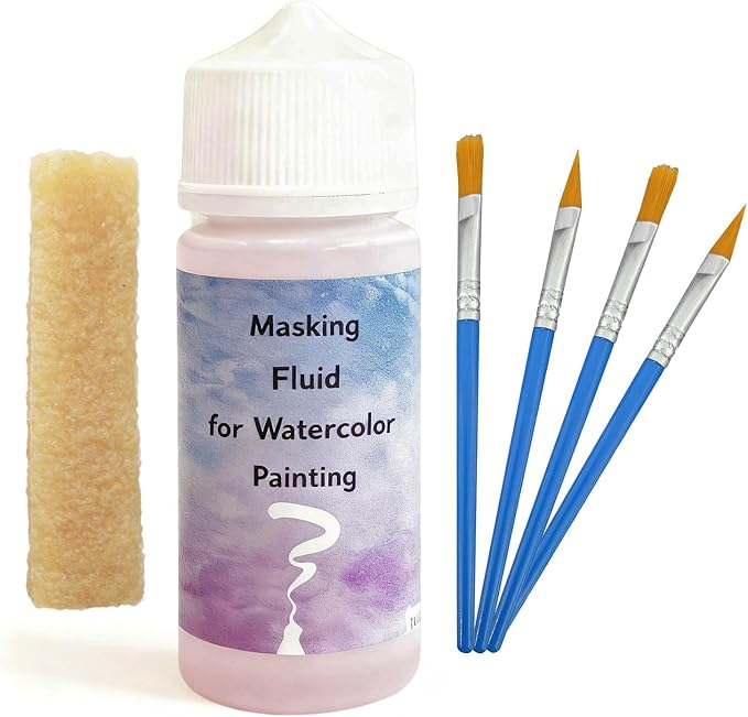 100ml Pink Watercolor Masking Fluid - Professional Art Supplies with Brush & Eraser for Artists, Painting Medium Pen