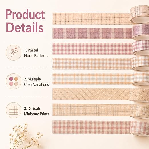 cobee 8 Rolls Vintage Washi Tape Set, Retro Decorative Masking Tape