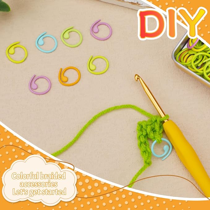 Jmuiiu Metal Stitch Markers, 50Pcs Spiral Metal Crochet Stitch Markers | Colorful Crochet Markers, Stitch Marker Ring for Knitting Crocheting Clothing Tag DIY Craft Project with Storage Box