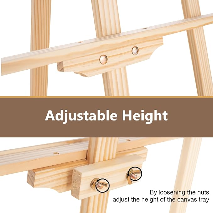 Falling in Art Adjustable Wooden Easel Stand for Painting&Display, Natural | Folding Art Easel for Display, Drawing, Wedding Sign and Poster, Suitable for Kids and Adults, Holds Up to 42"