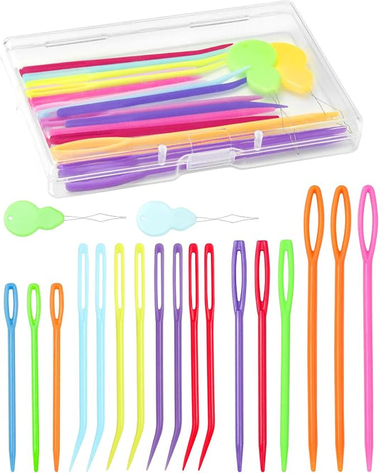 FIVEIZERO 19 Pcs Yarn Needles Set, Assorted Yarn Needles Bent Tapestry Needle Weaving Needle Darning Needles Plastic Needles Large Eye Blunt Knitting Needles for Sewing Crochet