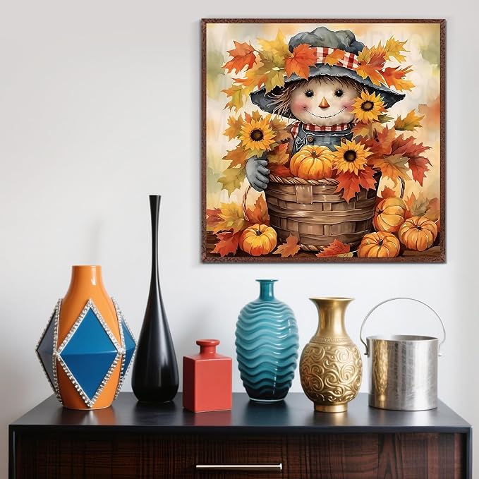 Fall Scarecrow Pumpkin Sunflower Paint by Numbers Kit for Adults, DIY Paint by Numbers Kits for Adults Beginners Without Frame, Acrylic Paint Canvas Painting Kits Art for Home Decor 16x16 Inch