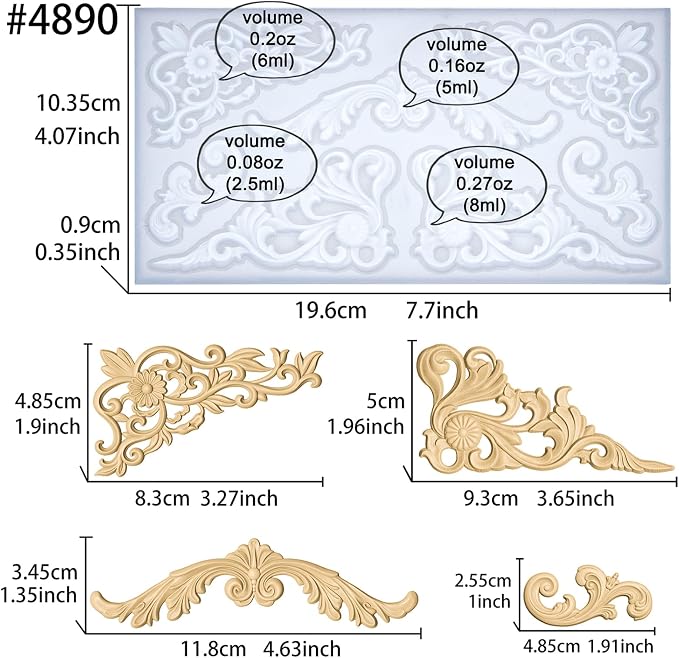 Art Molds Rococo Embellishment for Polyclay Air Dry Clay Plaster | Versatile Use for Fondant Cake Decorating, Epoxy Resin, Polymer Clay Crafts