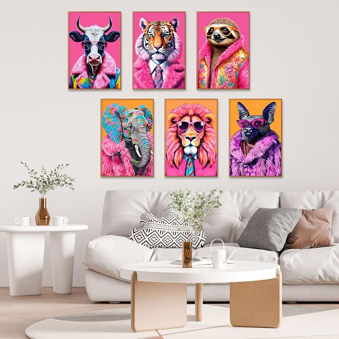 6 Pack Paint by Numbers Kit for Adults, Colorful Animal Canvas Painting Set | 8x12 Inch, DIY Acrylic Painting Craft Kit for Beginners without Frame, Relaxing Creative Hobby, Home Wall Decor, Gift