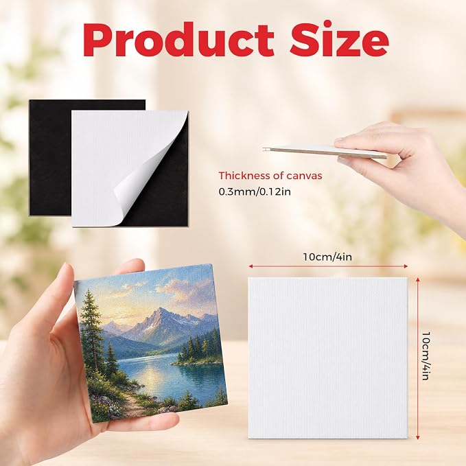 CONDA 15 Pack 4x4IN Mini Magnetic Canvas Panels, Small Canvases for Painting for Oil, Acrylic, Pouring Watercolor & Art Crafts DIY