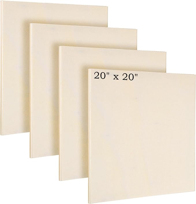 Aodaer 4 Pack Wood Panels 20 x 20 Inch Wooden Panels Canvas Unfinished Craft Wood Boards Panel for Art Crafts Acrylic and Oil Painting Pouring DIY Projects