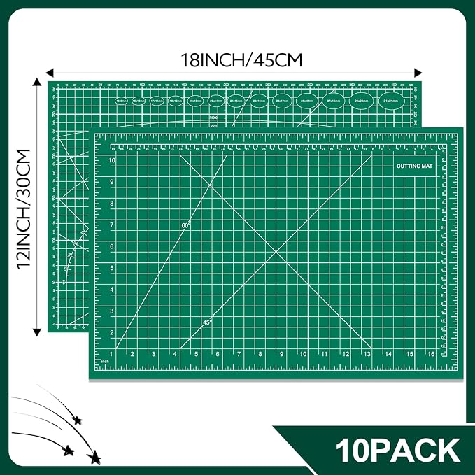10 Pcs Self Healing Cutting Mat Bulk, 12×18 Inch Cutting Mats for Crafts | A3 Sewing Boards for Fabric Quilting DIY Scrapbooking, Precision Guides, Double-Sided 5-Ply PVC Construction (30x 45 cm)