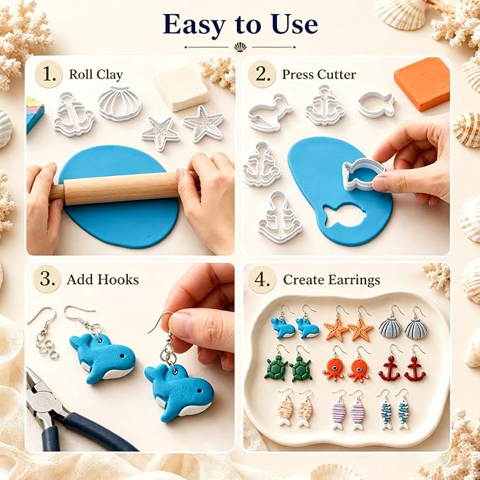 9PCS Ocean Theme Polymer Clay Cutters for Earrings