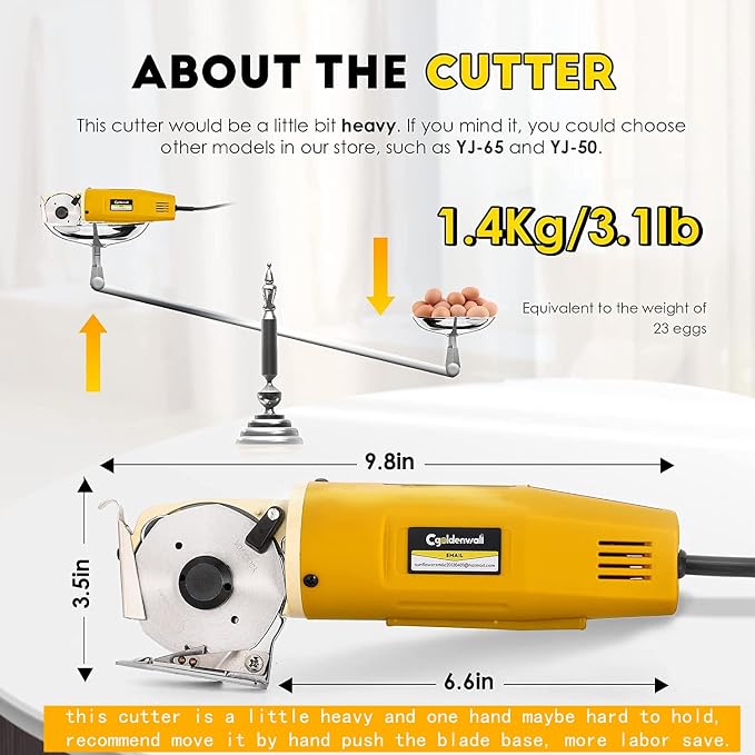 Electric Rotary Fabric Carpet Cutter heavy duty 1"Cutting Thickness 110V | for Cloth Fabric Leather and Carpet, Comes with Replacement Blade, Sharpening Stone