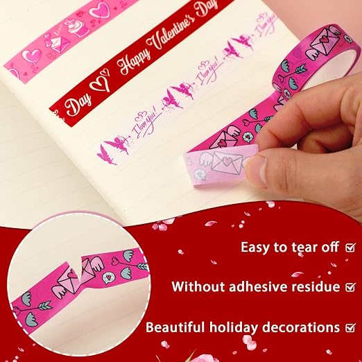 SANNIX 12 Rolls Valentine's Day Washi Tape 15mm Red Pink Love Valentines