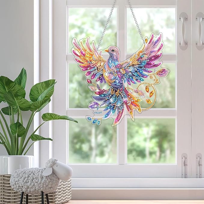 SKRYUIE Bird Hanging Pearl Diamond Art Kits for Adults Suncatcher A33 | Special Shaped Crystal DIY Hanging Diamond Painting Kit, Gift for Mother Spring Summer Window Wreath Decor 7.486 x 7.29 Inch