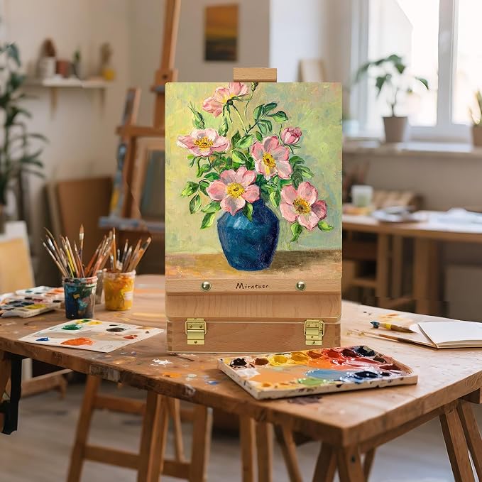 Art Supplies 27 Pcs Art Set with Portable Adjustable Tabletop Easel | Easel Set with 12 Colors Acrylic Paint, 10 Paint Brushes, 3 Canvas Panels, Palettes, Gift for Student Artist Beginner