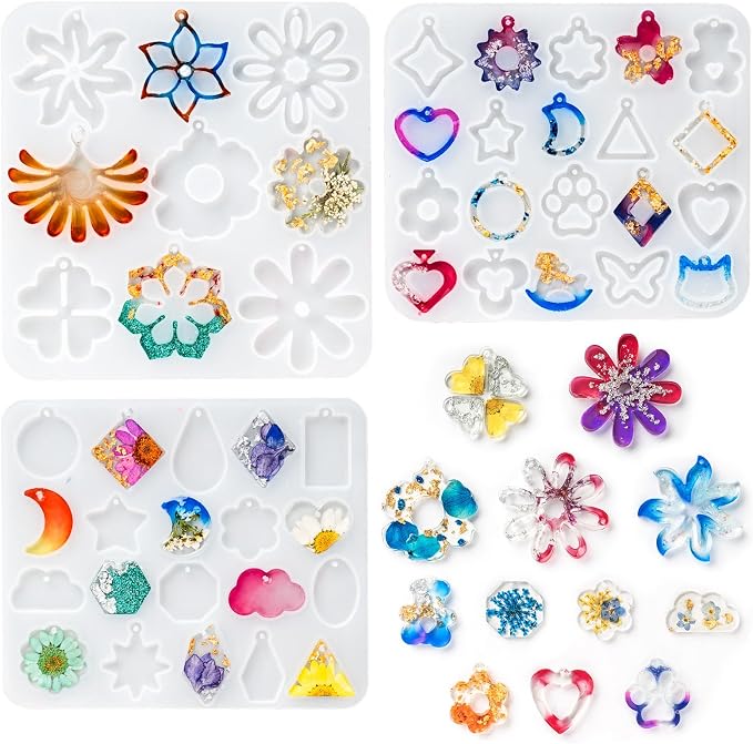 HeyClear UV Resin Molds for Earrings, Pendant Necklace, Silicone molds 3PCS | 49 Variety Shape Jewelry Epoxy Resin Molds for DIY Earrings, Keychains, Resin Casting, Jewelry Making