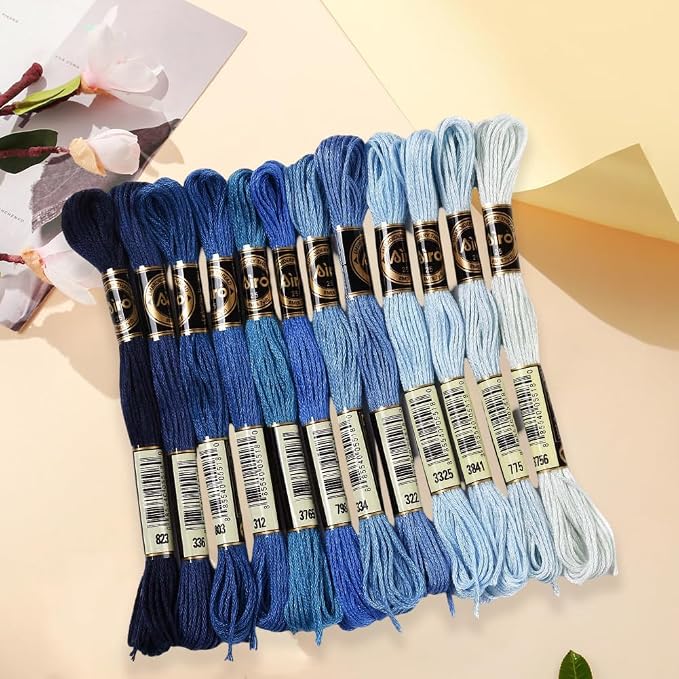 12 Skeins 105 Yards Blue Embroidery Thread for Jewelry Making