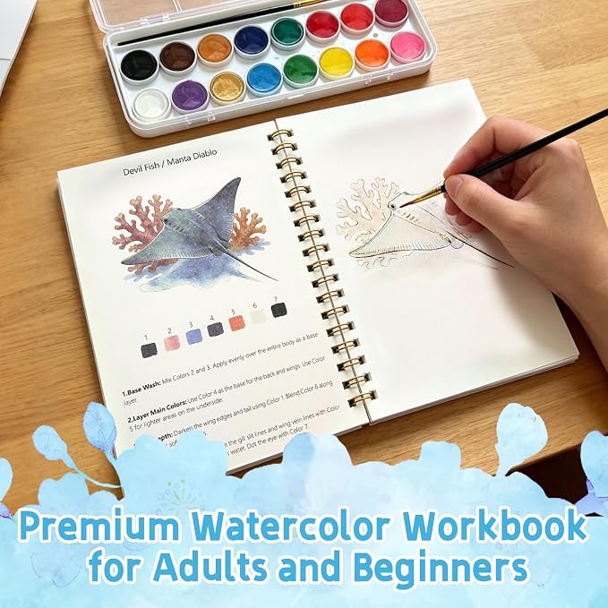 Watercolor Workbook, 16 Colors Watercolor Books Paint Set for Adults Teens