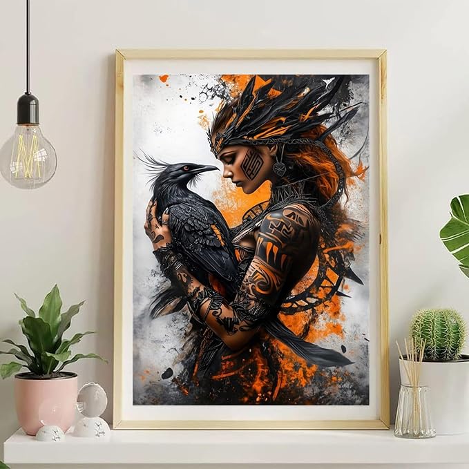 NZNANCHU DIY Paint by Numbers for Adults,Tribal Woman Painting by Number Kits on Canvas,Color by Numbers for Beginner,Gifts Decor for Home Wall Room (Eagle)