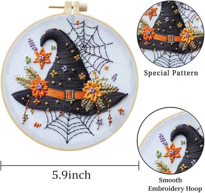 LB Black and White Halloween Embroidery Kit for Beginner Adults
