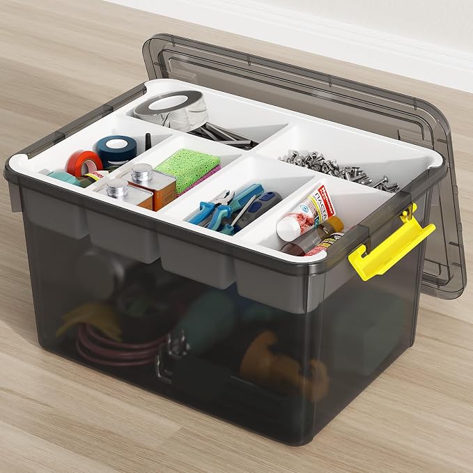 40Qt Stackable Storage Bins with Lid Tray Craft Box Organizer, 1Pack,GY