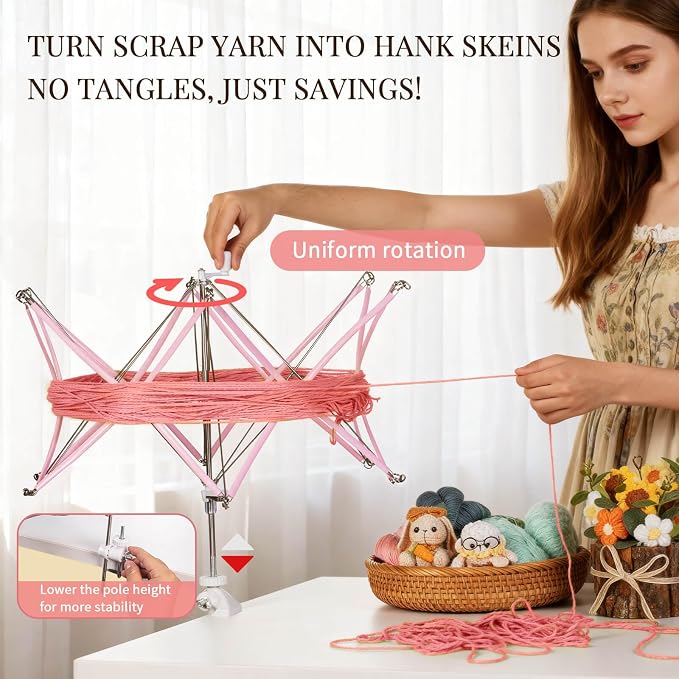 SPEENSUN Yarn Winder and Swift Combo, 3.5OZ Cake Maker & Umbrella Set, Pink | Easy Install Knitting Spinner, Turns Hanks into Tidy Skeins, Adjustable Multi-Angle Design, Fits Below Size 5