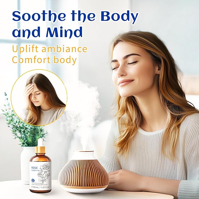 HIQILI Rose Essential Oil for Skin, Diffuser & Hair Care