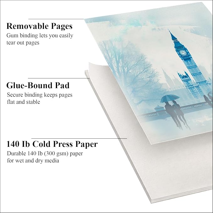 Ogfu Watercolor Paper Pad, 9"x12" Water Color Paper, 140lb/300gsm | Watercolor Sketchbook for Beginners, Students, Art Paper for Watercolor Painting, Drawing & Art Supplies,16 Sheets