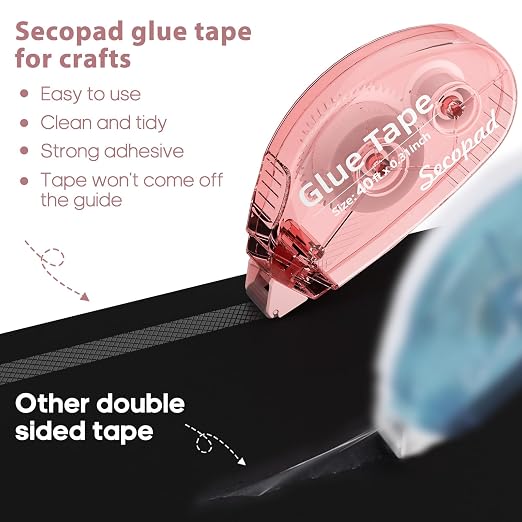 Secopad Scrapbook Tape,0.3IN x 40FT Glue Tape, 6 Pack Adhesive Glue Runner | Quick Adhesive, Photo Safe, Double Sided Tape for Crafts, Scrapbooking Junk Journaling Supplies, For School Office Teachers