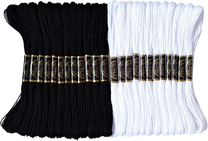 Premium Embroidery Floss - Cross Stitch Threads - Friendship Bracelets Floss - Crafts Floss-Black and White - Hand Embroidery Thread 24 Skeins Per Pack