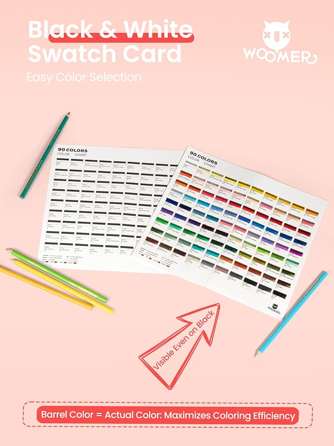 Woomer Colored Pencils 90 Colors, Smooth as Cream Core 3.8mm, Open Stock