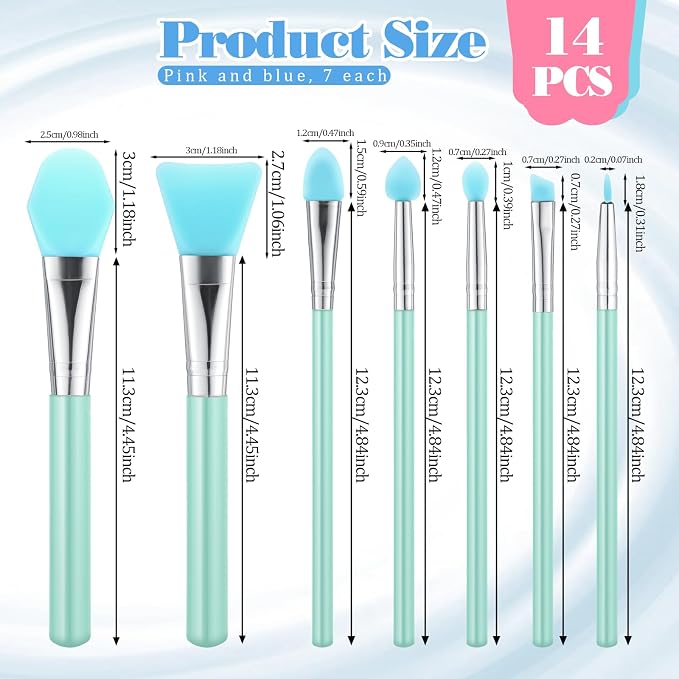 14PCS Silicone Brush Applicator Kit, Resin Brush Applicator UV Resin Brushes Applicators Jelly Brushes Applicators for Cream Makeup Products and Epoxy Art Crafting, Green/Pink