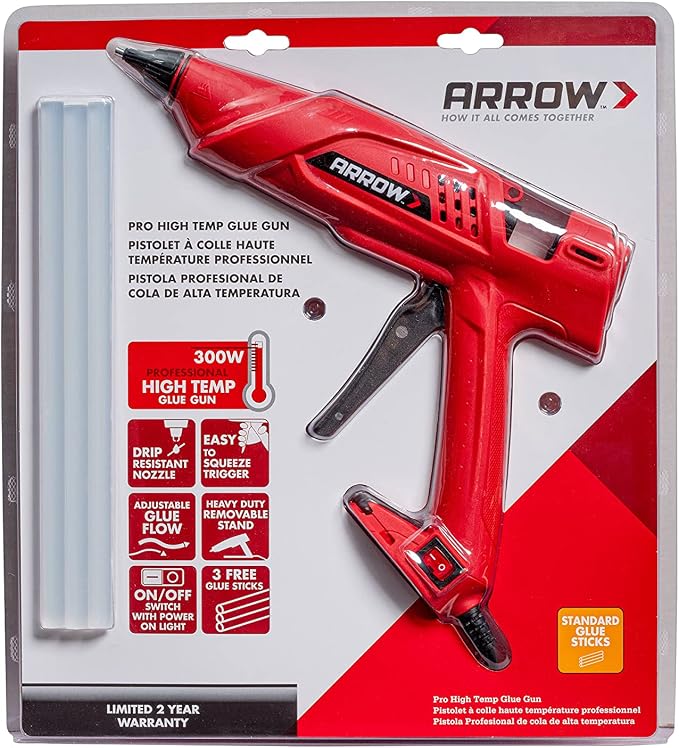 Arrow Fastener 300-Watt Heavy Duty Professional Electric Hot Melt Glue Gun for Crafts, Construction, and Wood, Clear