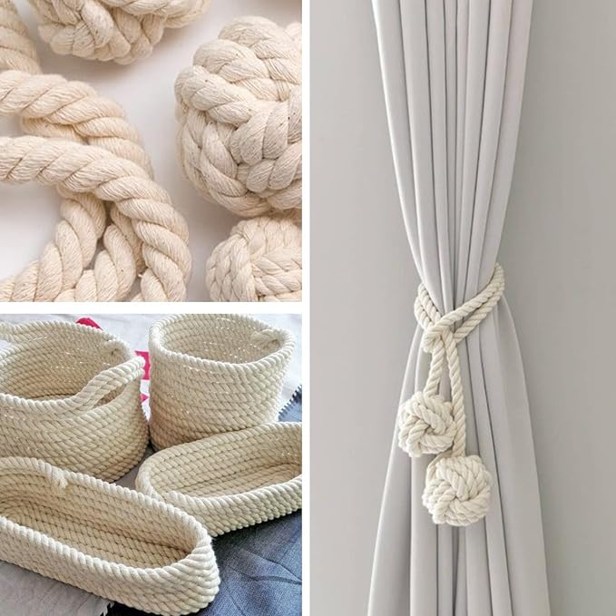 NOANTA Eucalyptus Macrame Cord 4mm x 109yards, Cotton Rope Macrame Yarn | Macrame Rope Supplies, 3 Strand Twisted Cotton Yarn String, Cotton Cord for Wall Hanging, Plant Hangers, Crafts, Knitting