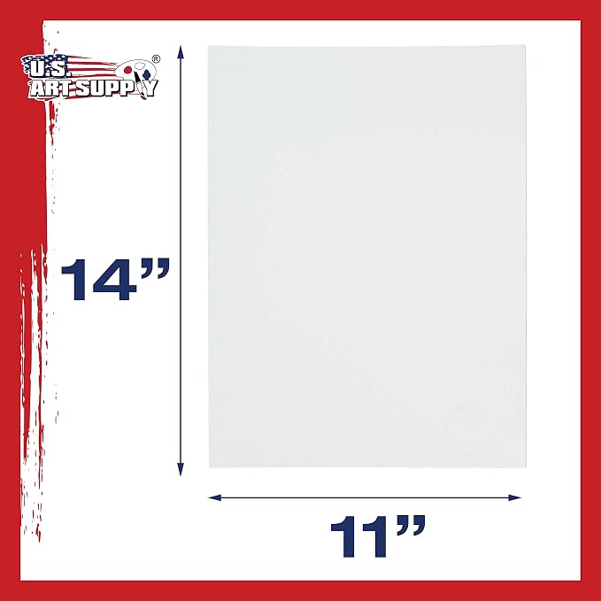 U.S. Art Supply 11 X 14 Inch Art Canvas Board Panels 12 Pack - 8 Ounce | Heavyweight Cotton Acid Free Canvases for Painting Acrylics and Watercolor (1 Case of 12 Single Canvas Painting Panels)