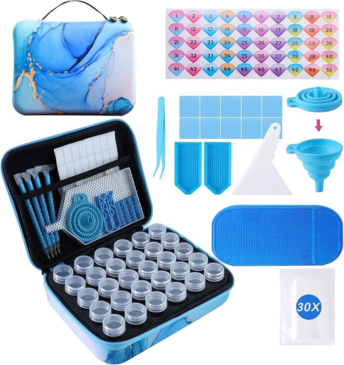 LYMUSUMI 30 Slots Diamond Art Storage Containers Portable Bead Storage Boxes for Diamond Painting Accessories and Tools