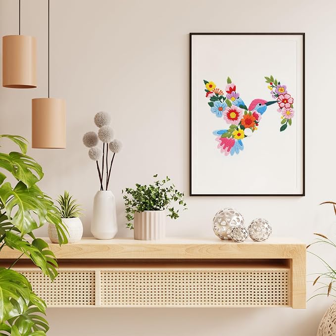 Nuberlic Embroidery Kit for Beginners with Bird and Flower Pattern | Adults Starter Cross Stitch Kit DIY Needlepoint with Hoop, Pre-Printed Fabric, Threads & Step-by-Step Guide