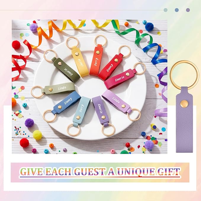 Wavyknot 100 Pcs Leather Keychain Blanks, 3.7 x 0.7 Inches, Rainbow