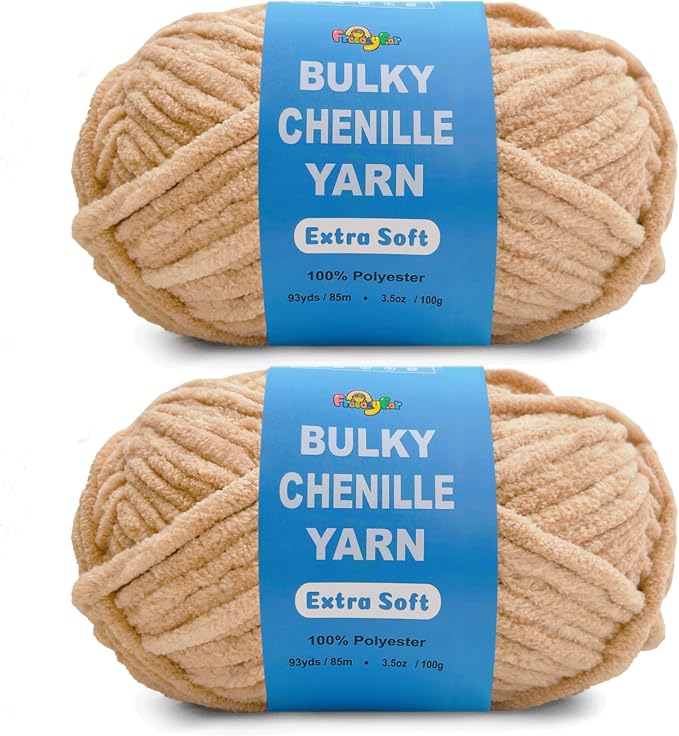 2 * 3.5Oz Soft Velvet Yarn Chenille Yarn for Crocheting and Knitting – Light Bulky (93 Yards/100g) - Microfiber Polyester - Yarn for Blanket Amigurumi Weaving Crafts (Sand Beige, 2 Pack)