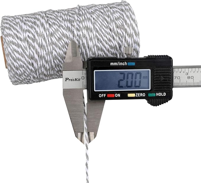 jijAcraft Gray and White Twine String, 328 Feet Christmas Bakers Cotton String, 2MM Heavy Duty Packing Twine for DIY Crafts, Christmas Decoration, Gift Wrapping, Craft Wrapping