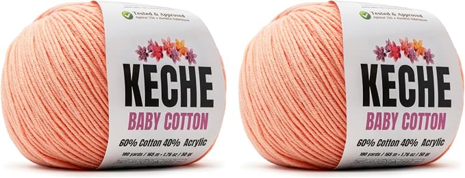 Keche Baby Cotton, 60% Cotton 40% Acrylic Yarn, Soft Cotton Yarn for Crochet and Knitting, Amigurumi Yarn 4 Skeins/Balls [1.76 Oz (50g) / 180 Yrds (165m)] x 2 Skin Color