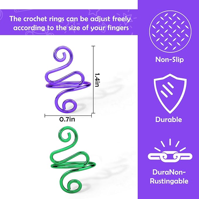 Vodolo Crochet Ring,2PCS Green Adjustable Yarn Tension Ring for Crocheting Peacock Shape Knitting Loop Open Finger Ring for Mother Grandma Thanksgiving Presents Finger Yarn Guide Crochet Accessories