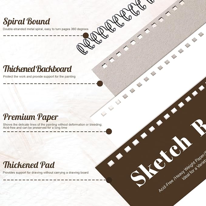 12 Pack Sketch Books 5.5 × 8.5 in, Top Spiral, 100gsm Drawing Paper | Acid-Free Paper, 30 Sheets Each, Sturdy Backing, Portable Size, for Drawing, Sketching & Class Use