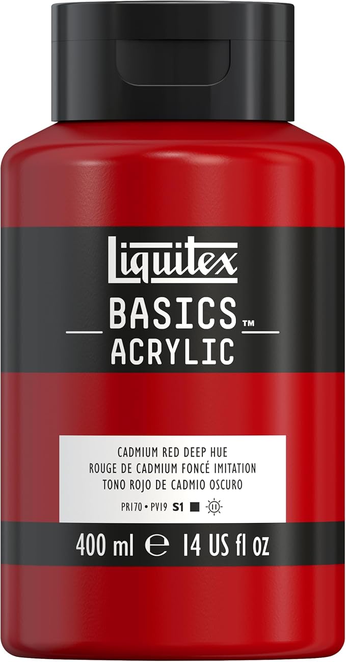 Liquitex BASICS Acrylic Paint, 13.5-oz Bottle, Cadmium Red Deep Hue | Medium Viscosity, Satin Finish, Lightfast, Fine Art Pigments, Range of Opacities, Easy Blending