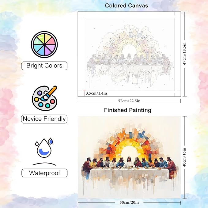 The Last Supper Paint by Numbers Kit for Adults Without Frame 16x20 IN | Jesus Paint by Numbers for Adults Beginner, DIY Acrylic Painting, Stress Relief Craft Kits, Home Wall Decor Gift