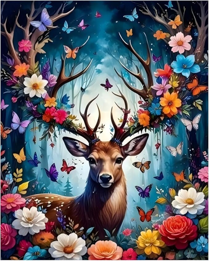 Reivworl Deer Paint by Numbers Kit for Adults Beginner 16×20 inch