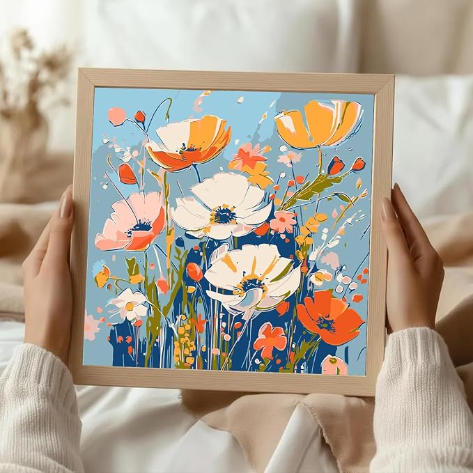 ICYANART Paint by Numbers for Adults Framed, Flowers Number Painting 8x8In
