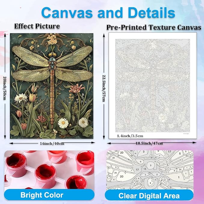 Artunion Dragonfly Paint by Numbers Kit for Adults,Dragonfly Paint by Number Kits, DIY Oil Painting Paint by Number Kits on Canvas Arts Craft for Home Wall Decor 16x20 Inch