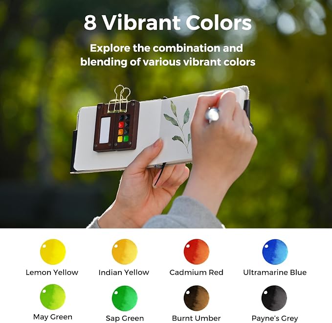 Funto Mini Watercolor Travel Set, 8-Color Portable Craft Kit for Artists
