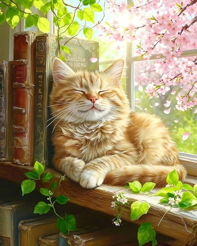 MIRCVSH Cat Paint by Numbers Kit for Adults on Canvas,Cat Sleeping on Windows Paint by Number Kits for Adult Beginners,Unframed Acrylic Oil Painting Art Kit Crafts for Home Wall Decor 16x20 Inch.