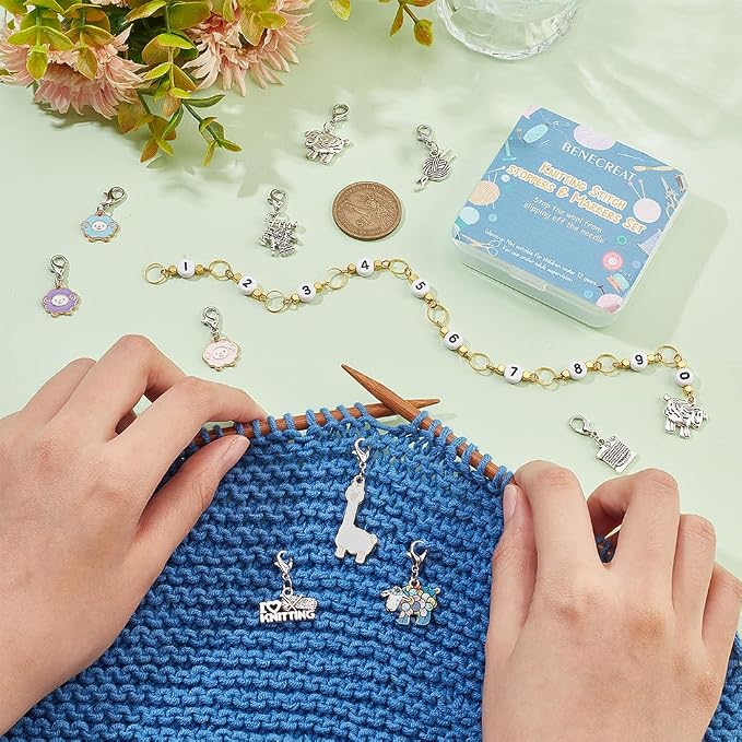 BENECREAT 11Pcs Sheep Theme Charm Stitch Marker, Knitting Counter Chain