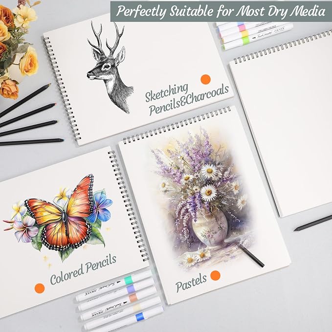 4 Pack Sketch Book, 9 x 12 Inch Sketchbook, 68lb/100gsm Top Spiral Bound Sketch Pad, Acid Free Art Supplies Drawing Painting Sketching Paper for Kids, Adults, Beginners, Artists (30 Sheets Each) | 100gsm Drawing Paper, Hardcover Backboard, Lay-flat Top...